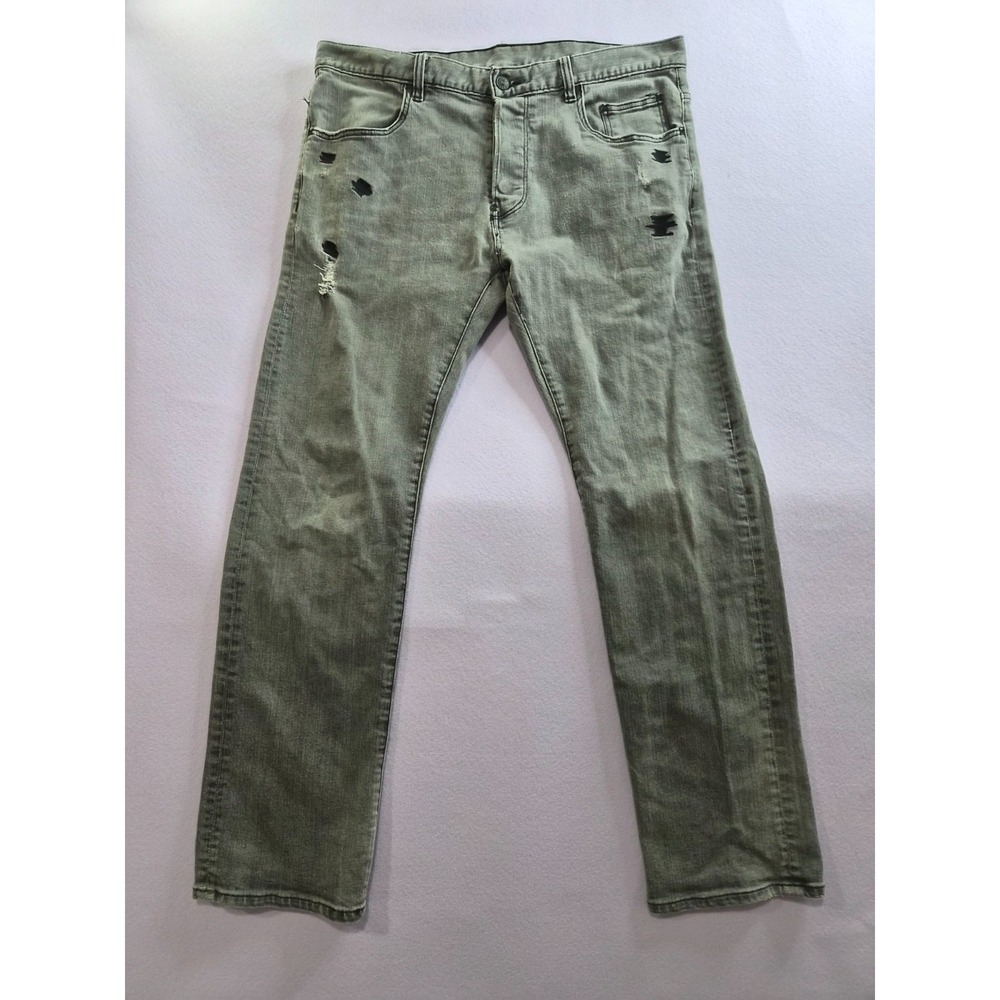 The Hundreds Jeans Mens 36 Olive Green Denim Stretch Distressed Straight Leg